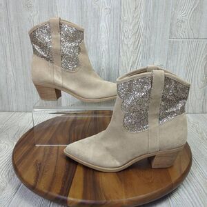NWOB Dolce Vita Shreya Glitter Suede Cowboy Suede & Synthetic Boots Size 8.5